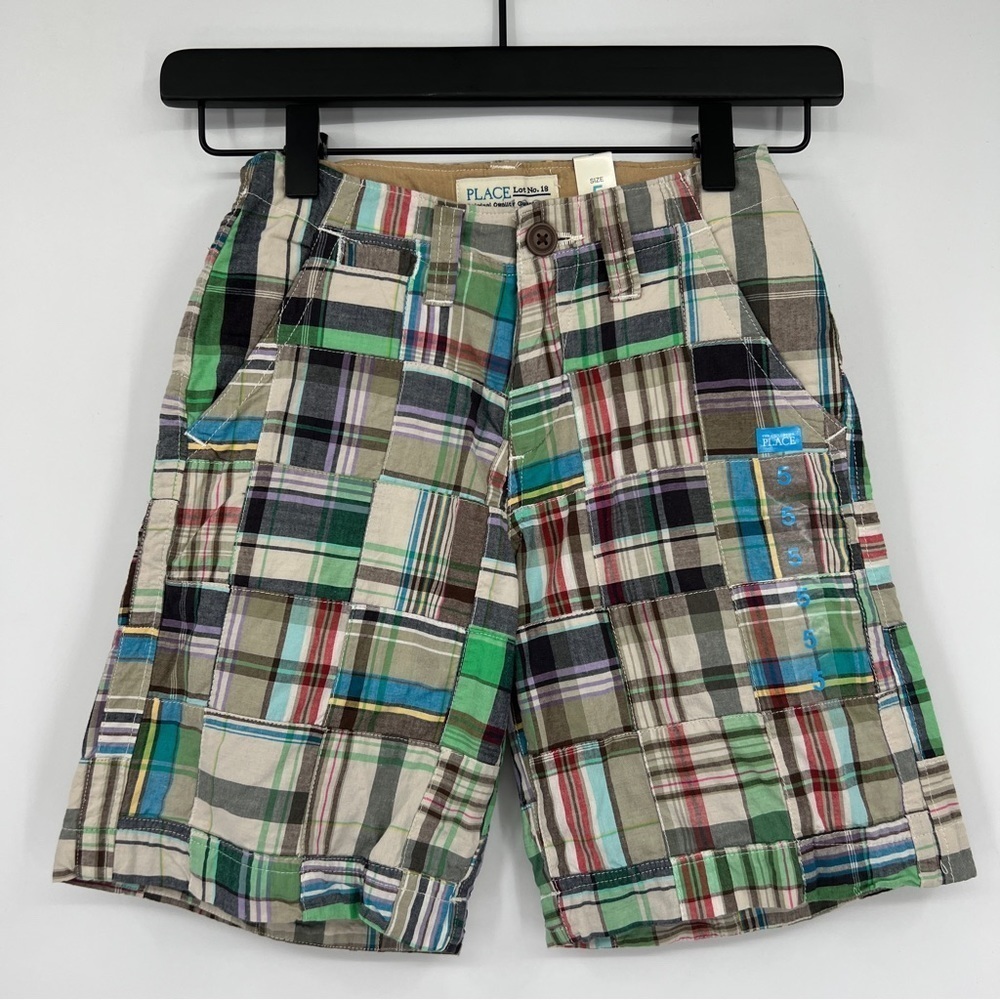 NEW The Children's Place Multicolor Striped Plaid Adjustable Wait Cargo Shorts